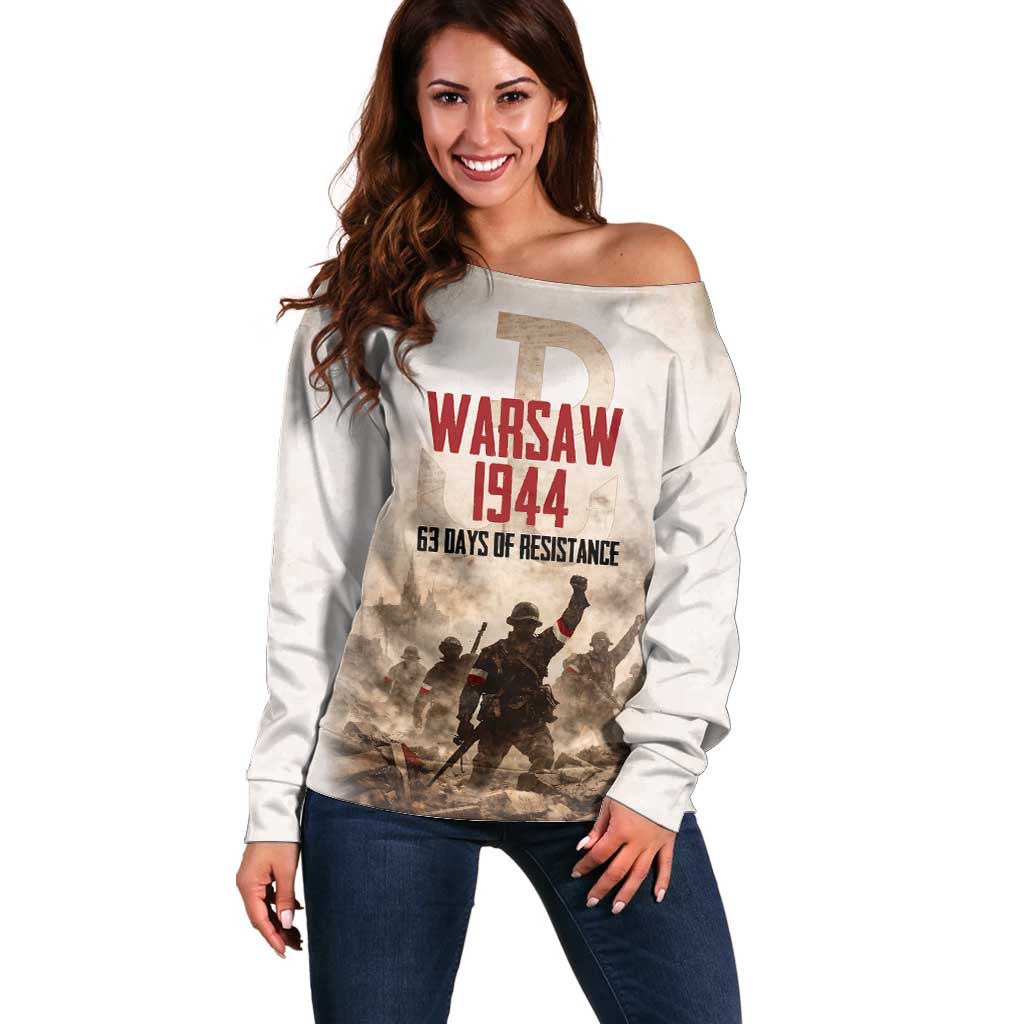 Polish Kotwica Warsaw Uprising 1944 Off Shoulder Sweater 63 Days of Resistance WWII