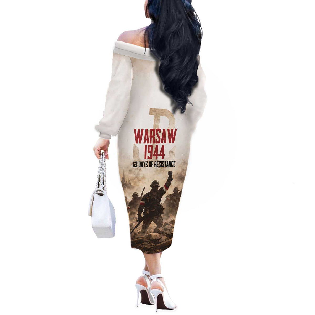 Polish Kotwica Warsaw Uprising 1944 Off The Shoulder Long Sleeve Dress 63 Days of Resistance WWII