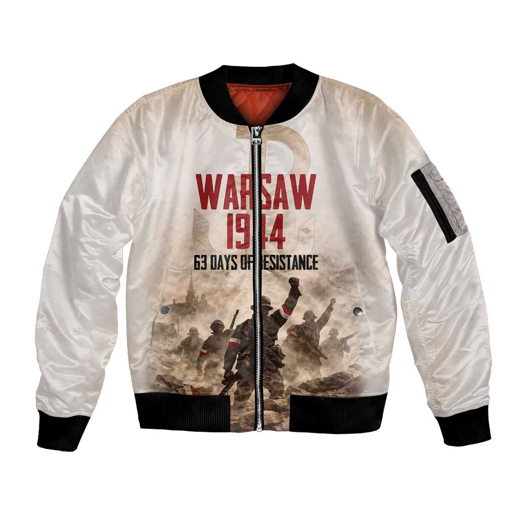 Polish Kotwica Warsaw Uprising 1944 Sleeve Zip Bomber Jacket 63 Days of Resistance WWII