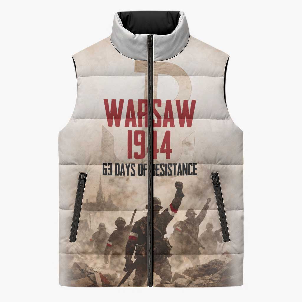 Polish Kotwica Warsaw Uprising 1944 Sleeveless Puffer Jacket 63 Days of Resistance WWII