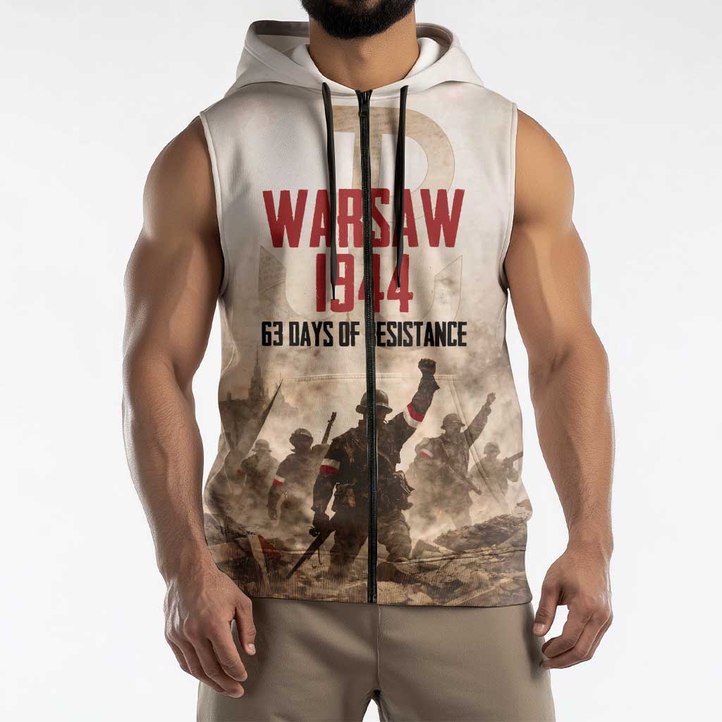 Polish Kotwica Warsaw Uprising 1944 Sleeveless Zip Hoodie 63 Days of Resistance WWII