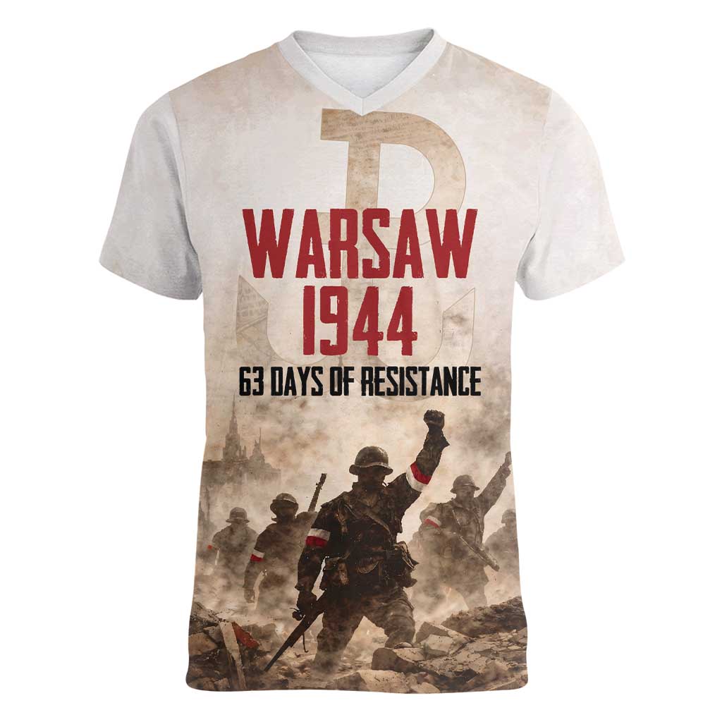 Polish Kotwica Warsaw Uprising 1944 Women V-Neck T-Shirt 63 Days of Resistance WWII