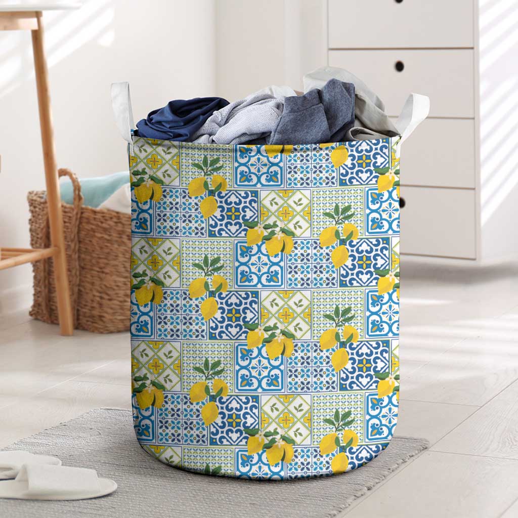 Sicily Italy Lemon Maiolica Laundry Basket Sicilian Citrus Tile Mediterranean Art