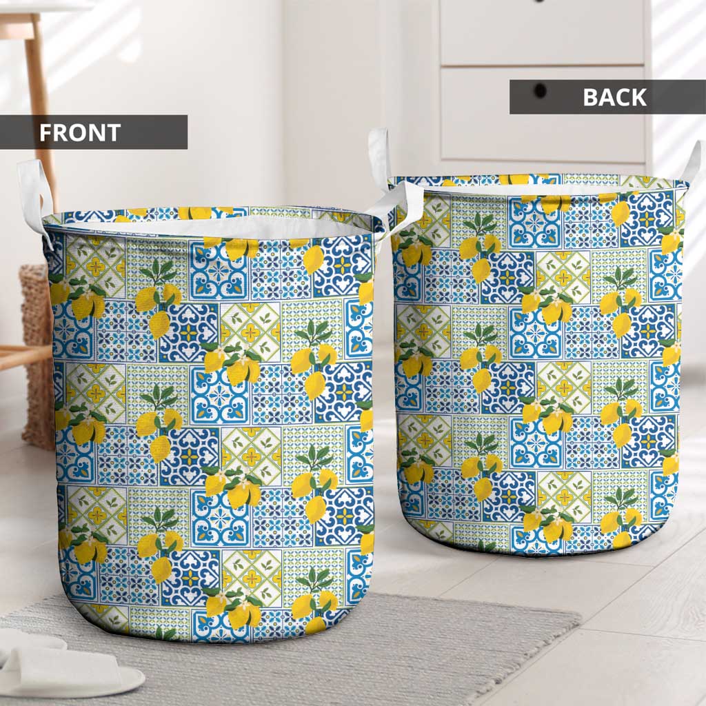 Sicily Italy Lemon Maiolica Laundry Basket Sicilian Citrus Tile Mediterranean Art