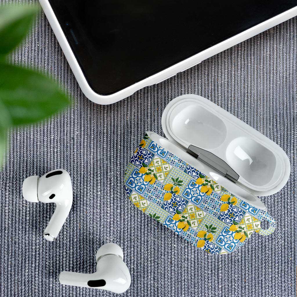 Sicily Italy Lemon Maiolica AirPods Case Sicilian Citrus Tile Mediterranean Art