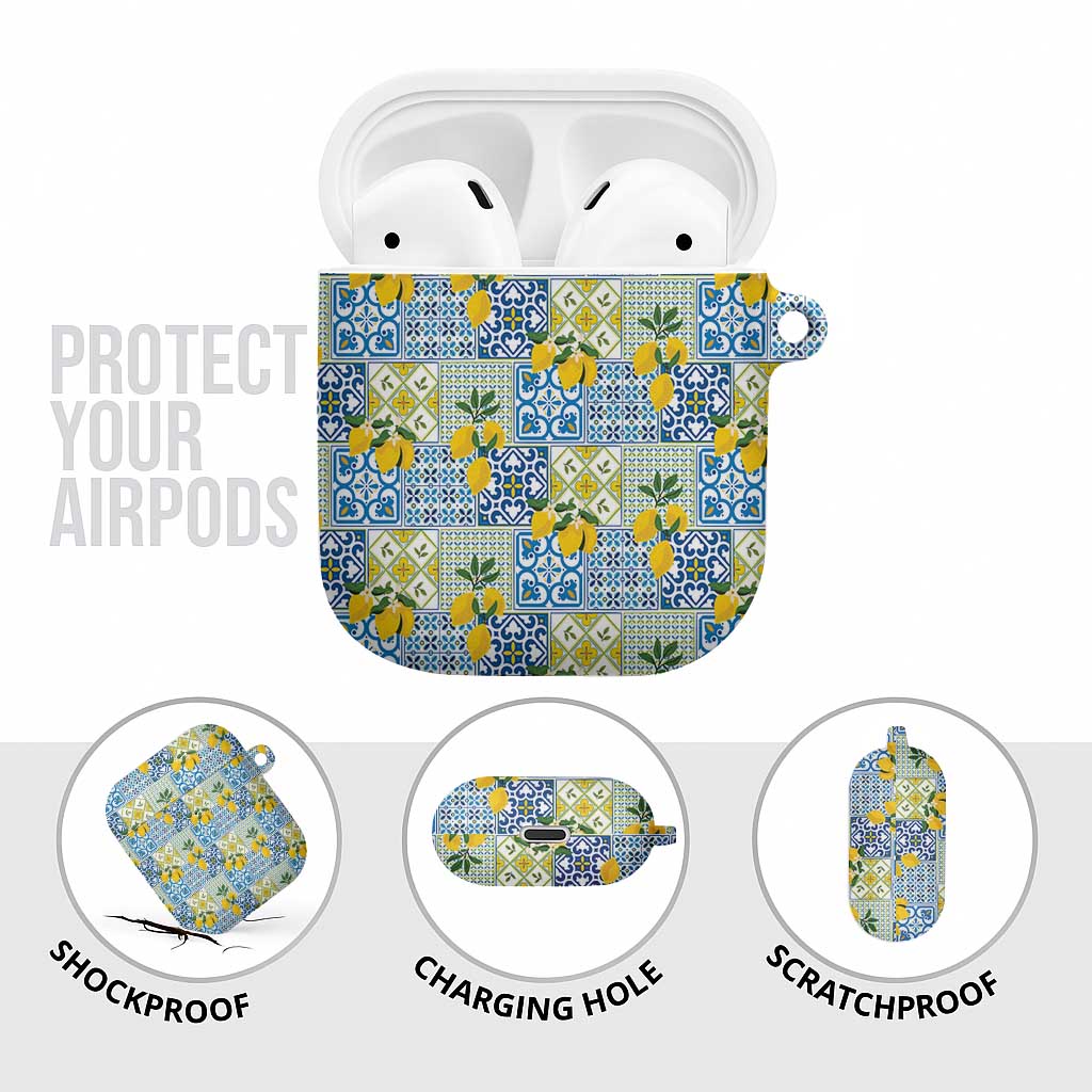 Sicily Italy Lemon Maiolica AirPods Case Sicilian Citrus Tile Mediterranean Art