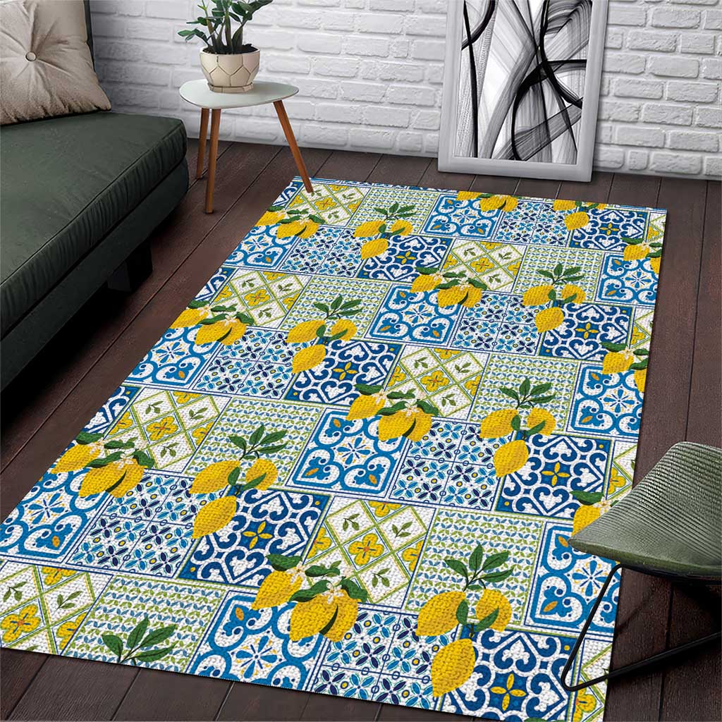 Sicily Italy Lemon Maiolica Area Rug Sicilian Citrus Tile Mediterranean Art