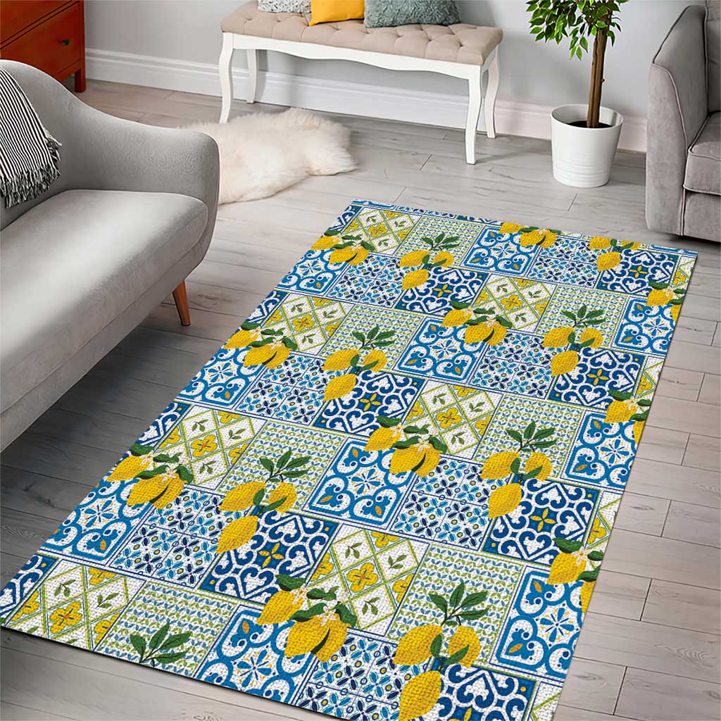 Sicily Italy Lemon Maiolica Area Rug Sicilian Citrus Tile Mediterranean Art