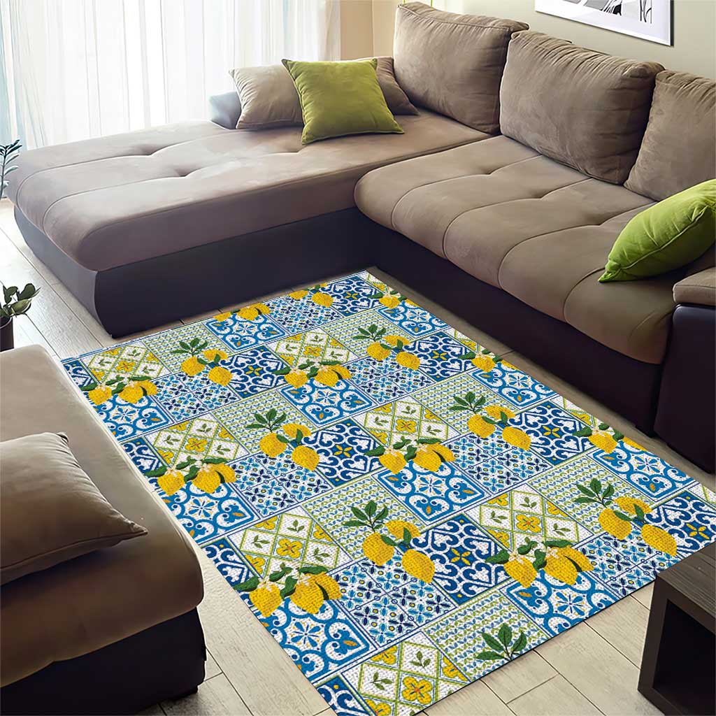 Sicily Italy Lemon Maiolica Area Rug Sicilian Citrus Tile Mediterranean Art