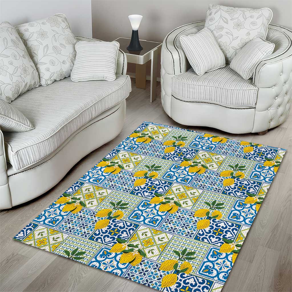 Sicily Italy Lemon Maiolica Area Rug Sicilian Citrus Tile Mediterranean Art