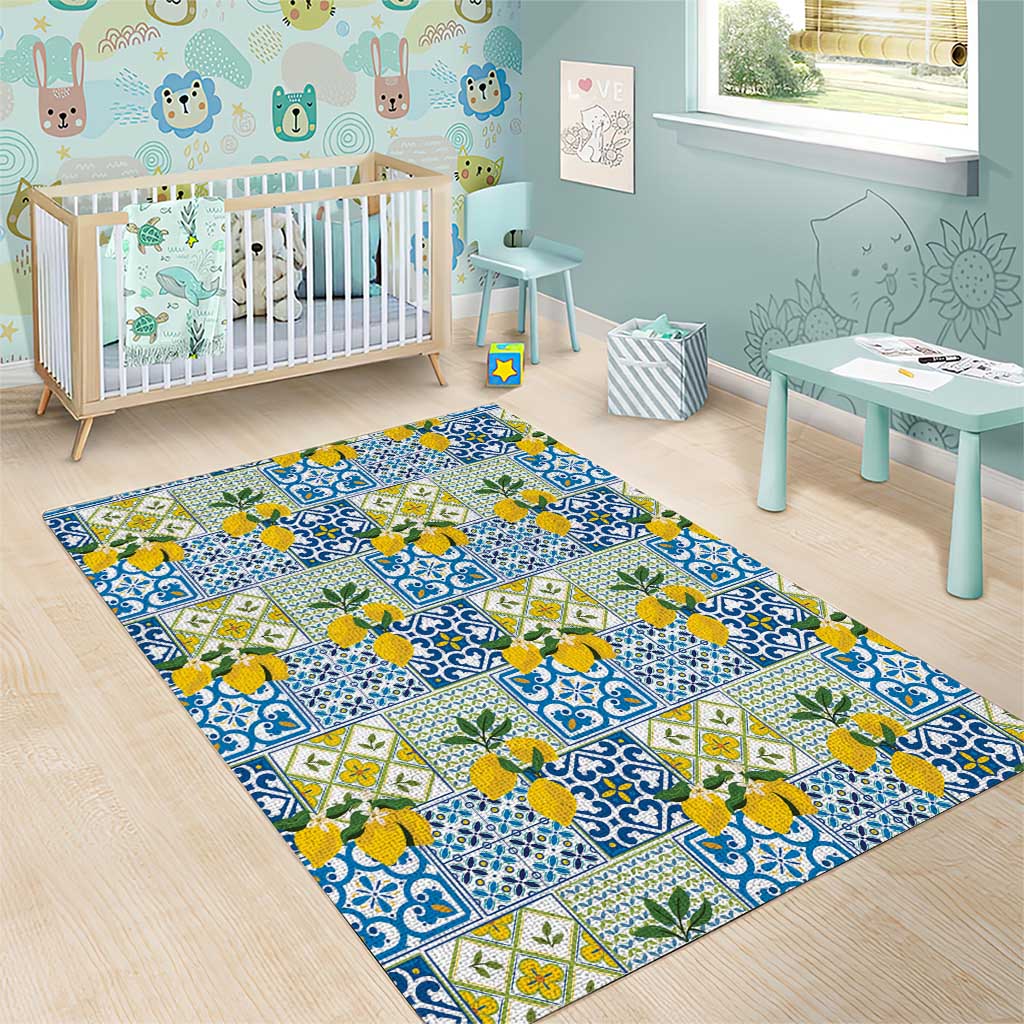 Sicily Italy Lemon Maiolica Area Rug Sicilian Citrus Tile Mediterranean Art