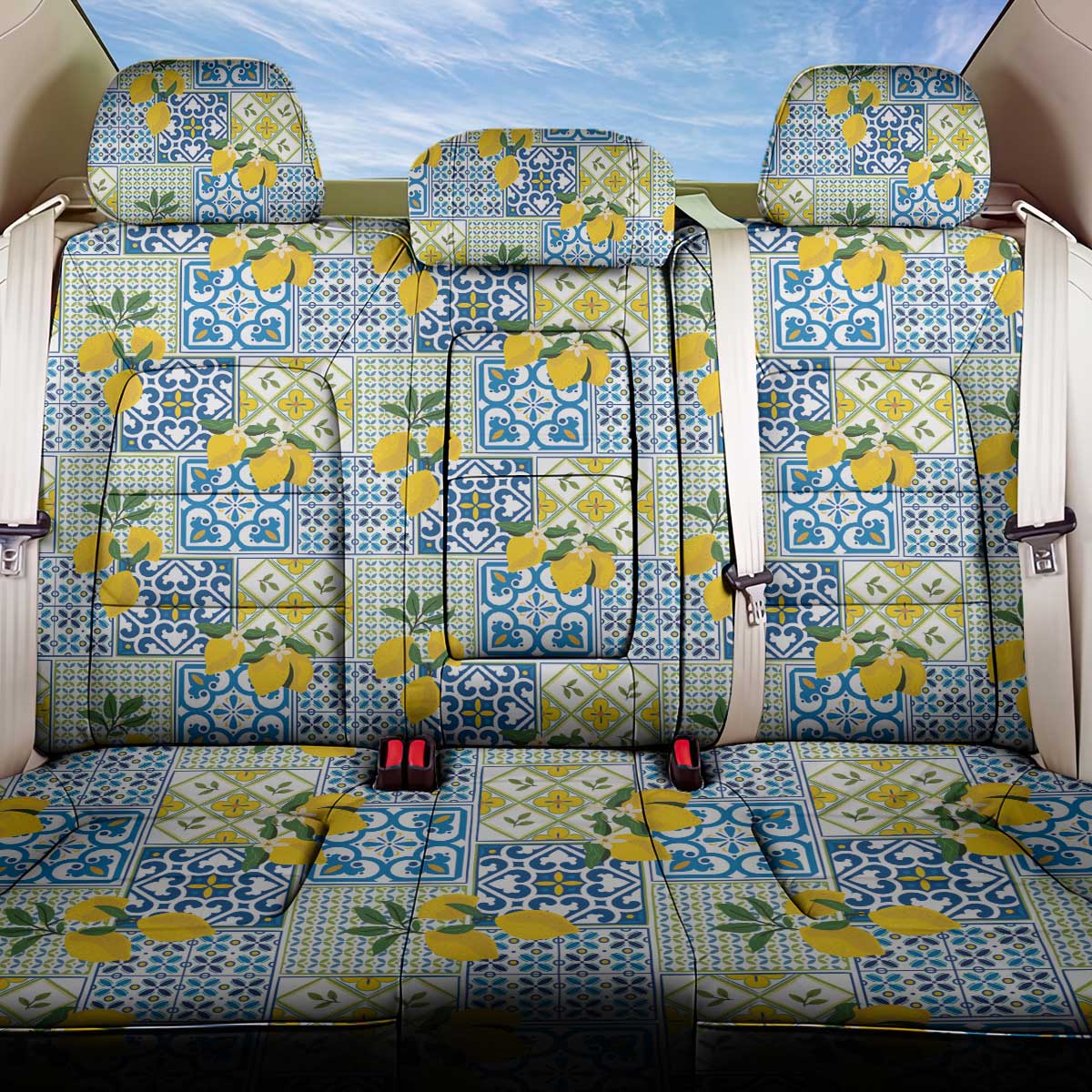 Sicily Italy Lemon Maiolica Back Car Seat Cover Sicilian Citrus Tile Mediterranean Art
