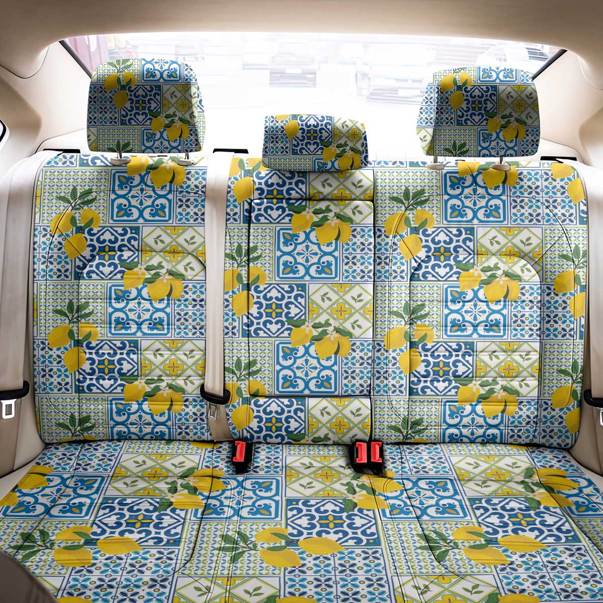 Sicily Italy Lemon Maiolica Back Car Seat Cover Sicilian Citrus Tile Mediterranean Art