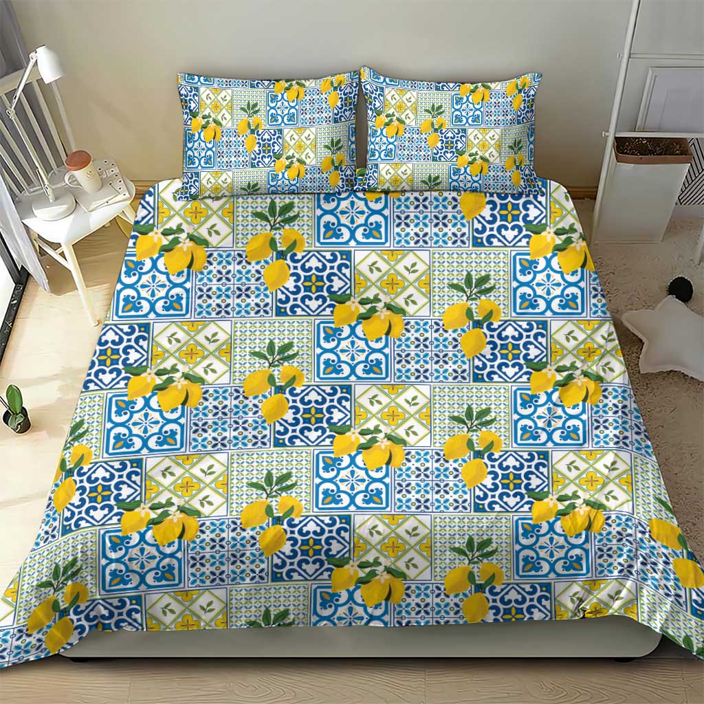 Sicily Italy Lemon Maiolica Bedding Set Sicilian Citrus Tile Mediterranean Art