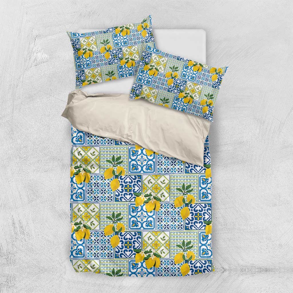 Sicily Italy Lemon Maiolica Bedding Set Sicilian Citrus Tile Mediterranean Art