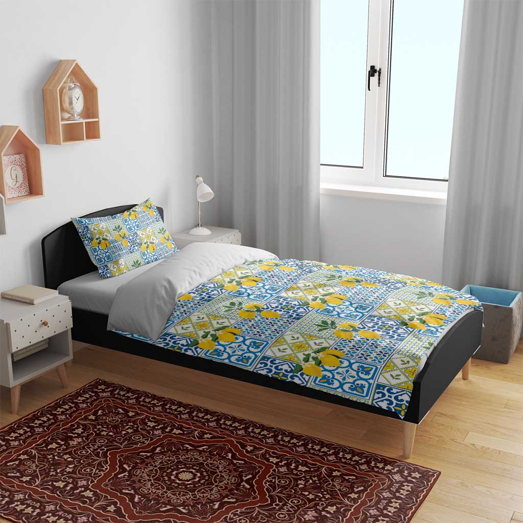 Sicily Italy Lemon Maiolica Bedding Set Sicilian Citrus Tile Mediterranean Art
