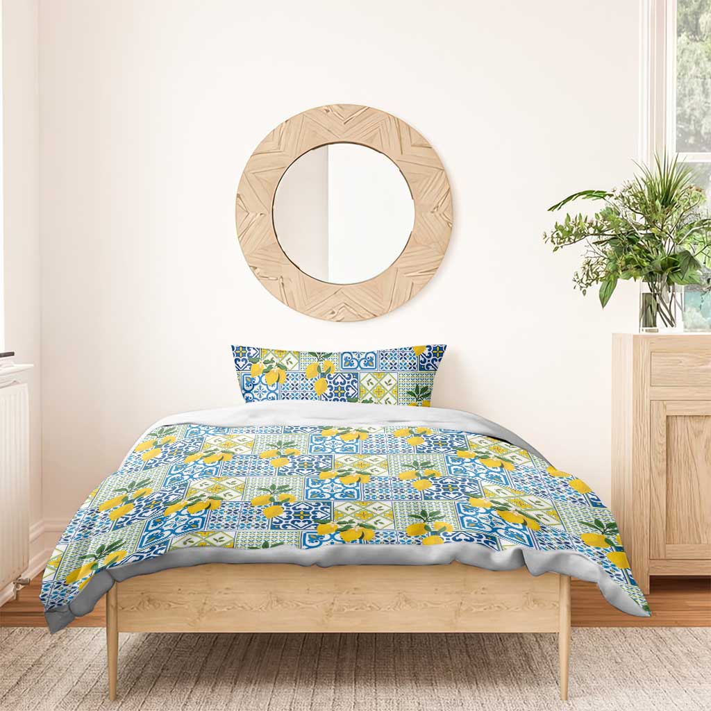 Sicily Italy Lemon Maiolica Bedding Set Sicilian Citrus Tile Mediterranean Art