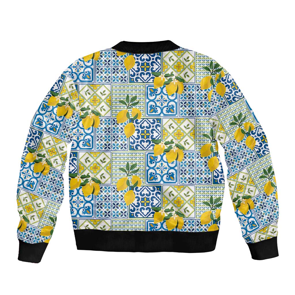 Sicily Italy Lemon Maiolica Bomber Jacket Sicilian Citrus Tile Mediterranean Art
