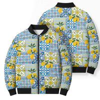 Sicily Italy Lemon Maiolica Bomber Puffer Jacket Sicilian Citrus Tile Mediterranean Art