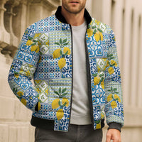 Sicily Italy Lemon Maiolica Bomber Puffer Jacket Sicilian Citrus Tile Mediterranean Art