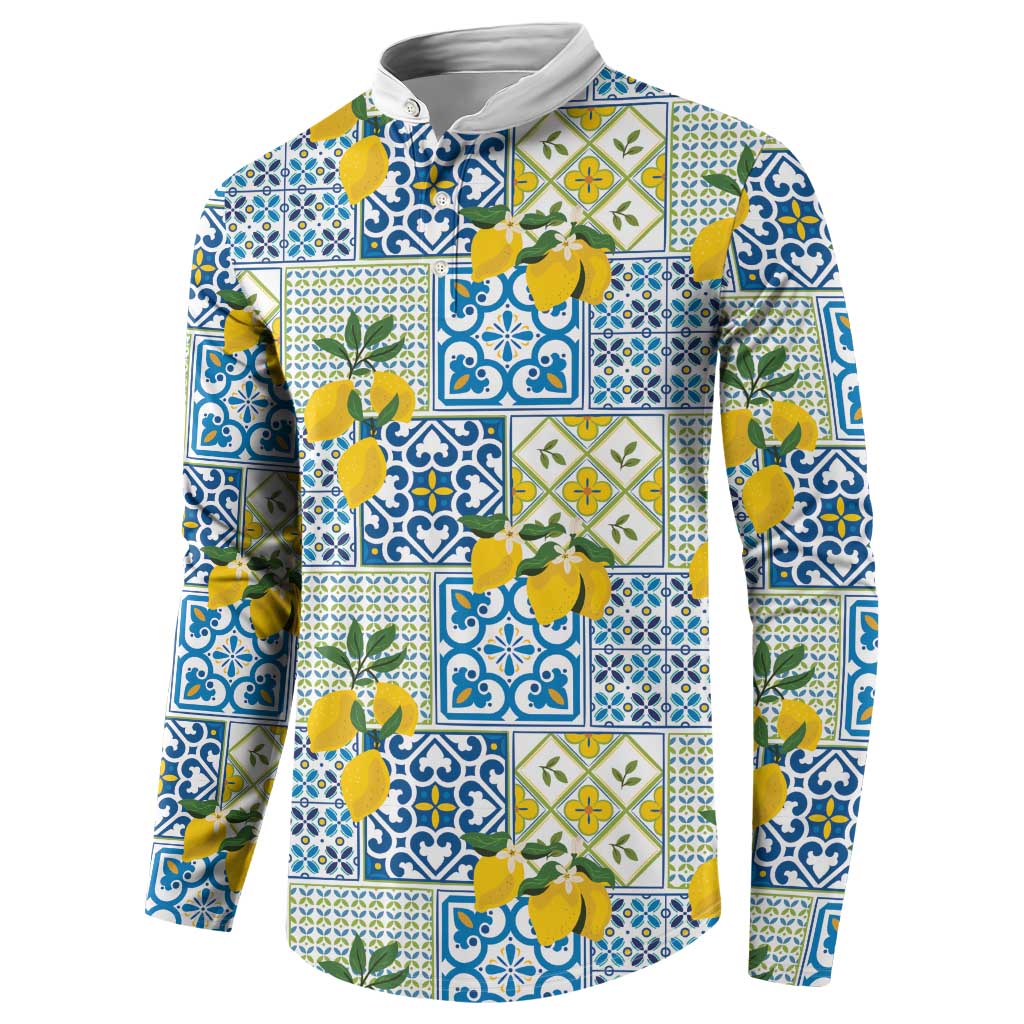 Sicily Italy Lemon Maiolica Button Sweatshirt Sicilian Citrus Tile Mediterranean Art