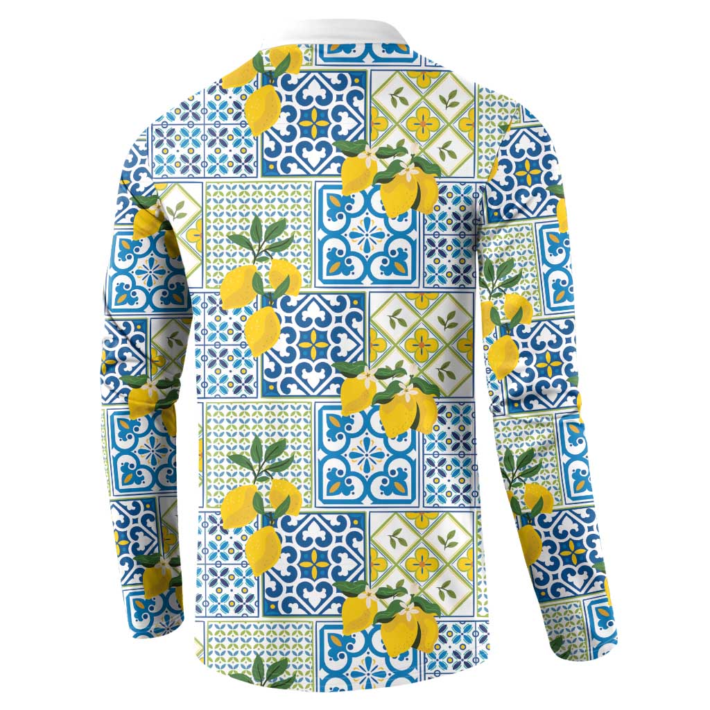 Sicily Italy Lemon Maiolica Button Sweatshirt Sicilian Citrus Tile Mediterranean Art