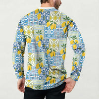 Sicily Italy Lemon Maiolica Button Sweatshirt Sicilian Citrus Tile Mediterranean Art