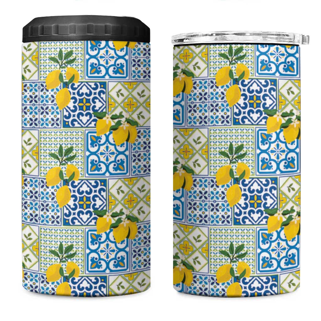 Sicily Italy Lemon Maiolica 4 in 1 Can Cooler Tumbler Sicilian Citrus Tile Mediterranean Art