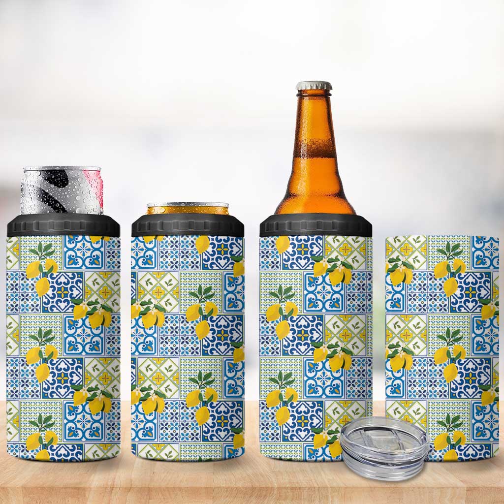 Sicily Italy Lemon Maiolica 4 in 1 Can Cooler Tumbler Sicilian Citrus Tile Mediterranean Art