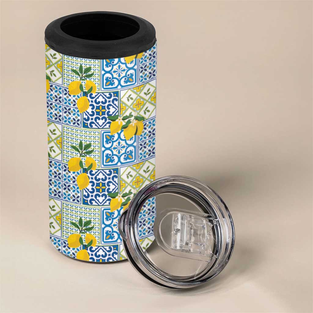 Sicily Italy Lemon Maiolica 4 in 1 Can Cooler Tumbler Sicilian Citrus Tile Mediterranean Art