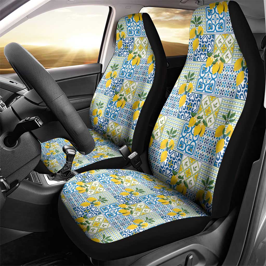 Sicily Italy Lemon Maiolica Car Seat Cover Sicilian Citrus Tile Mediterranean Art