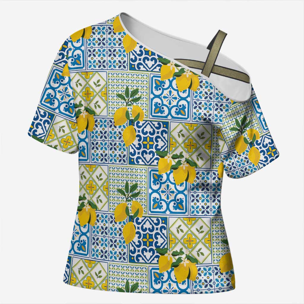 Sicily Italy Lemon Maiolica Cross Shoulder Shirt Sicilian Citrus Tile Mediterranean Art