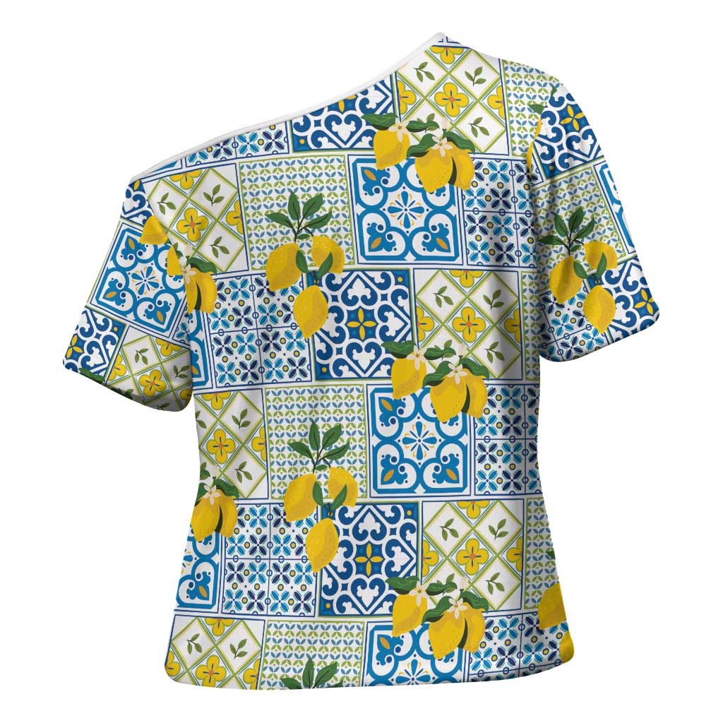 Sicily Italy Lemon Maiolica Cross Shoulder Shirt Sicilian Citrus Tile Mediterranean Art