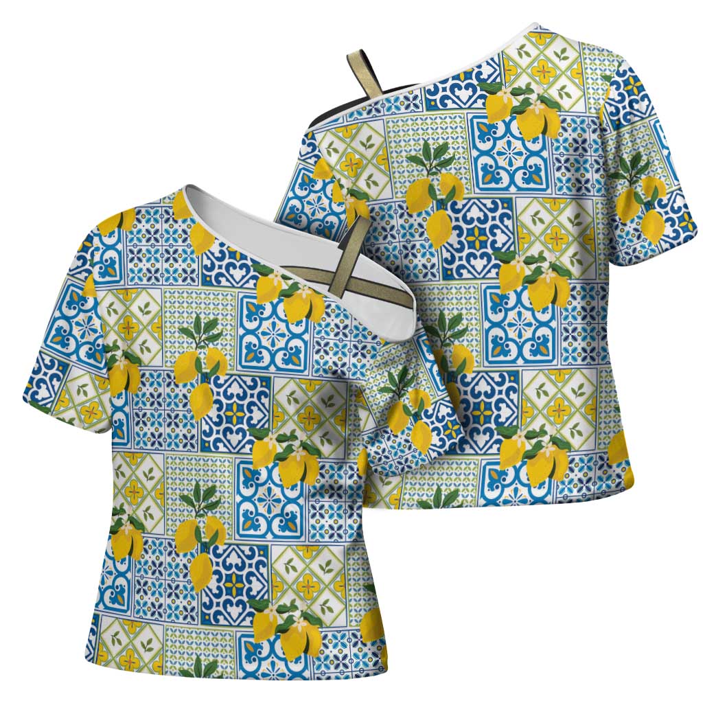 Sicily Italy Lemon Maiolica Cross Shoulder Shirt Sicilian Citrus Tile Mediterranean Art