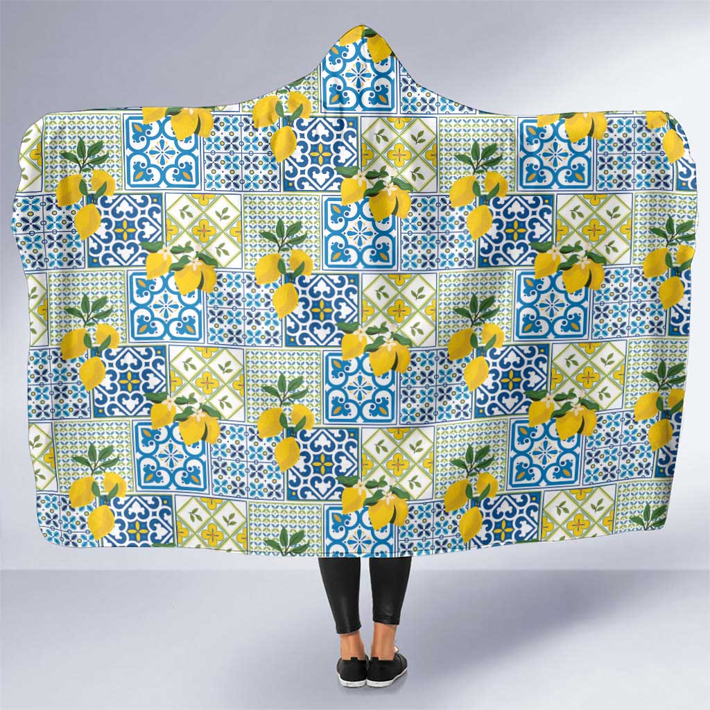 Sicily Italy Lemon Maiolica Hooded Blanket Sicilian Citrus Tile Mediterranean Art