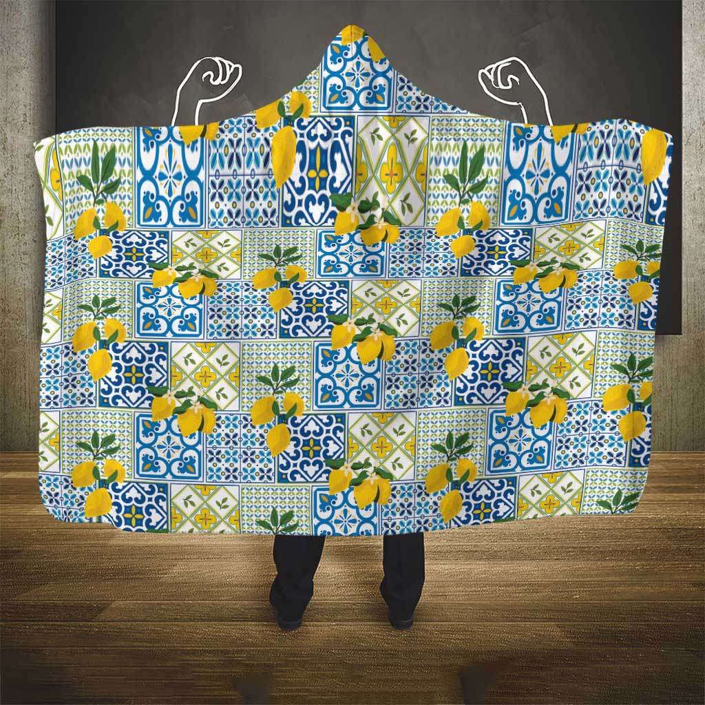 Sicily Italy Lemon Maiolica Hooded Blanket Sicilian Citrus Tile Mediterranean Art