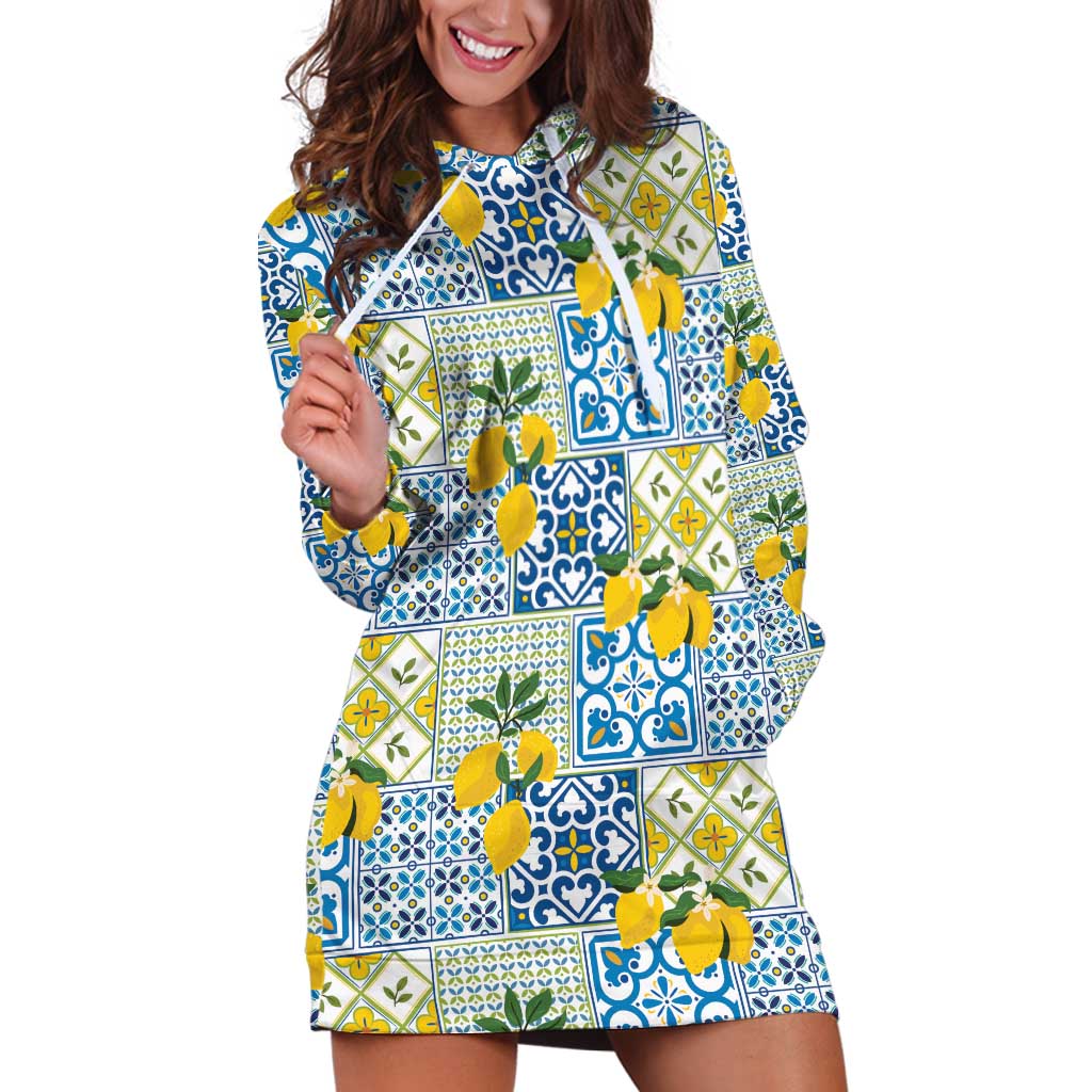 Sicily Italy Lemon Maiolica Hoodie Dress Sicilian Citrus Tile Mediterranean Art