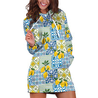 Sicily Italy Lemon Maiolica Hoodie Dress Sicilian Citrus Tile Mediterranean Art