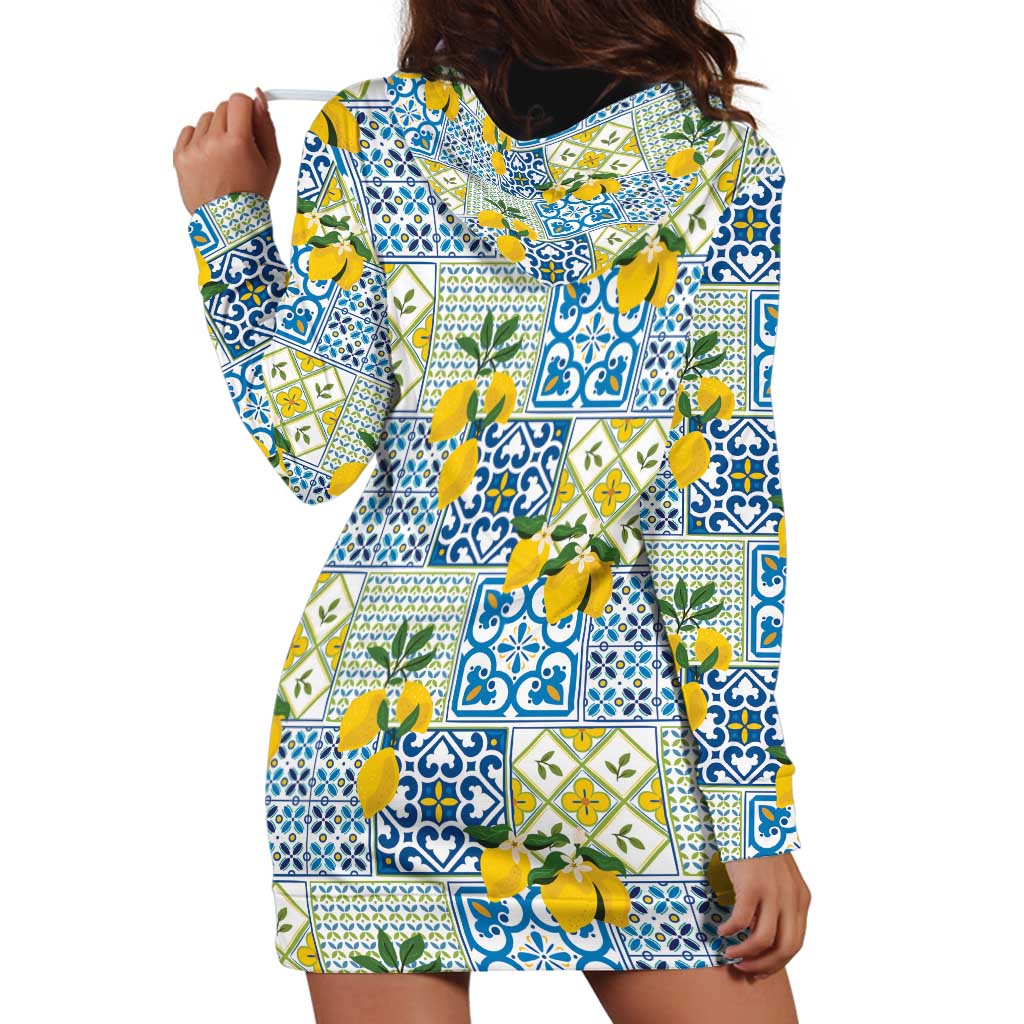 Sicily Italy Lemon Maiolica Hoodie Dress Sicilian Citrus Tile Mediterranean Art