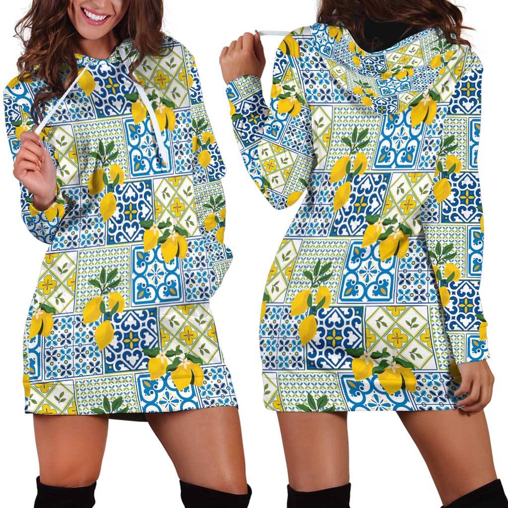 Sicily Italy Lemon Maiolica Hoodie Dress Sicilian Citrus Tile Mediterranean Art