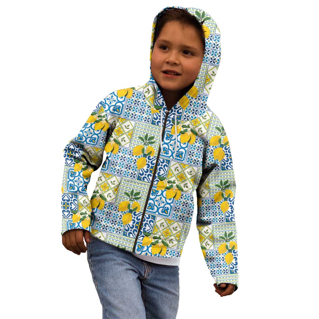 Sicily Italy Lemon Maiolica Kid Hoodie Sicilian Citrus Tile Mediterranean Art