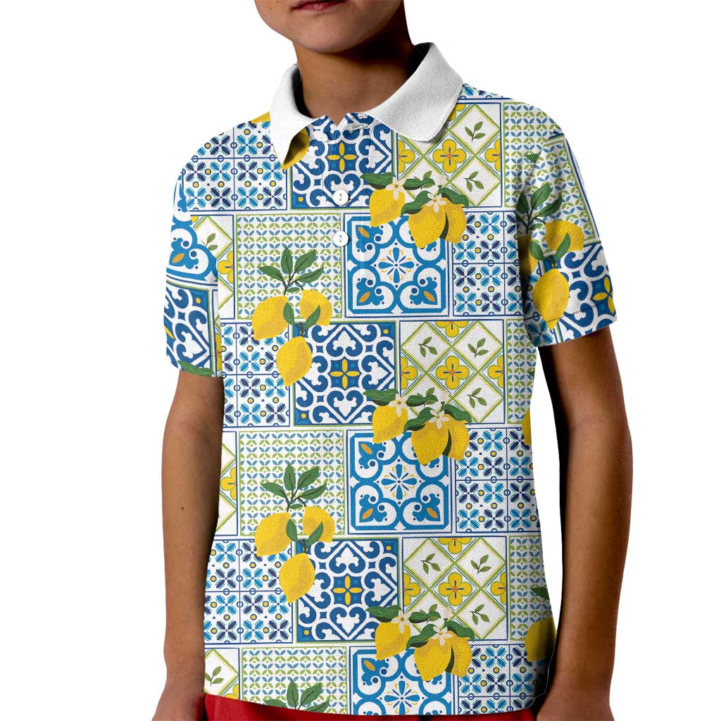 Sicily Italy Lemon Maiolica Kid Polo Shirt Sicilian Citrus Tile Mediterranean Art