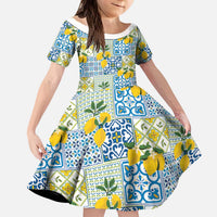 Sicily Italy Lemon Maiolica Kid Short Sleeve Dress Sicilian Citrus Tile Mediterranean Art