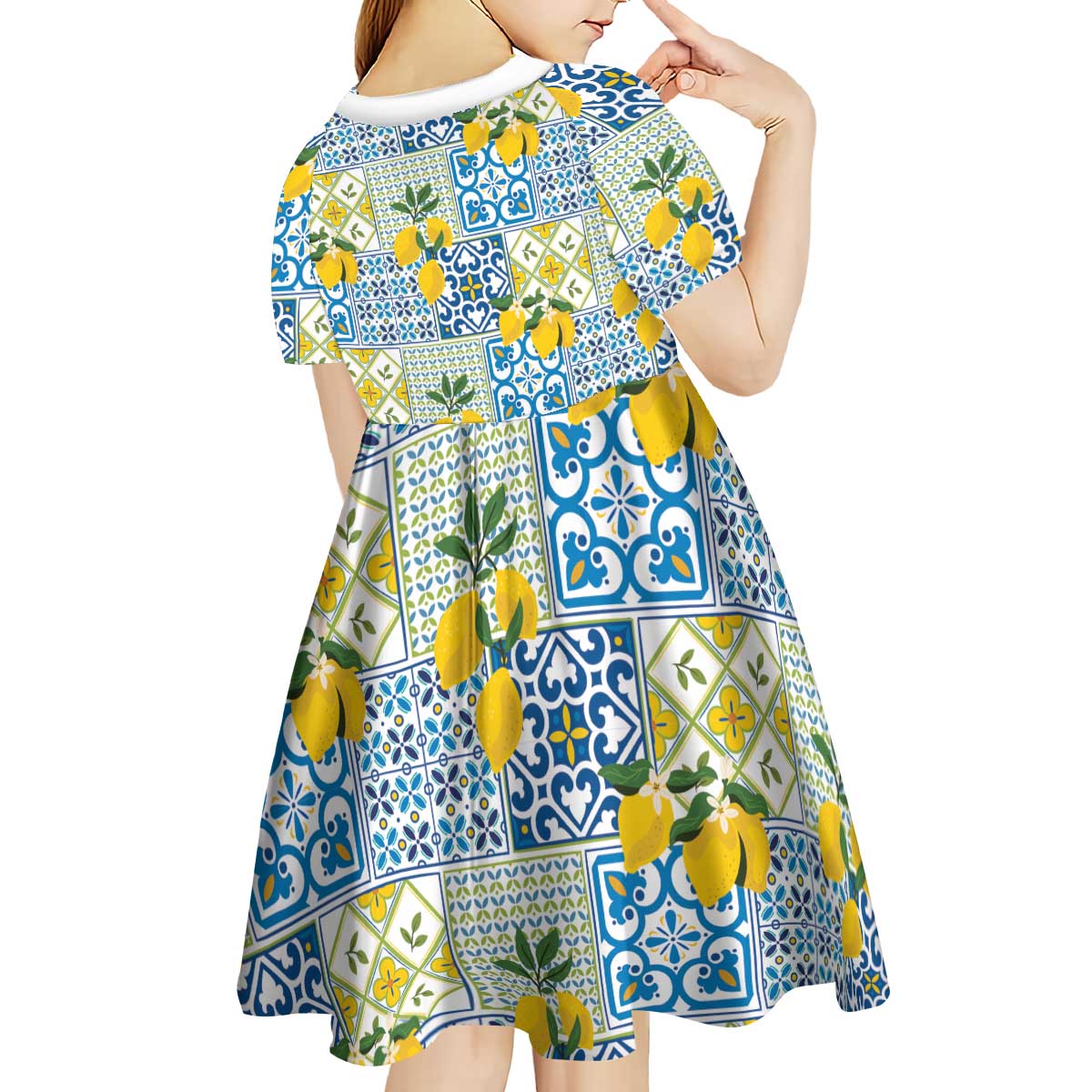 Sicily Italy Lemon Maiolica Kid Short Sleeve Dress Sicilian Citrus Tile Mediterranean Art