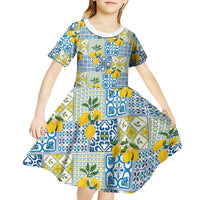 Sicily Italy Lemon Maiolica Kid Short Sleeve Dress Sicilian Citrus Tile Mediterranean Art