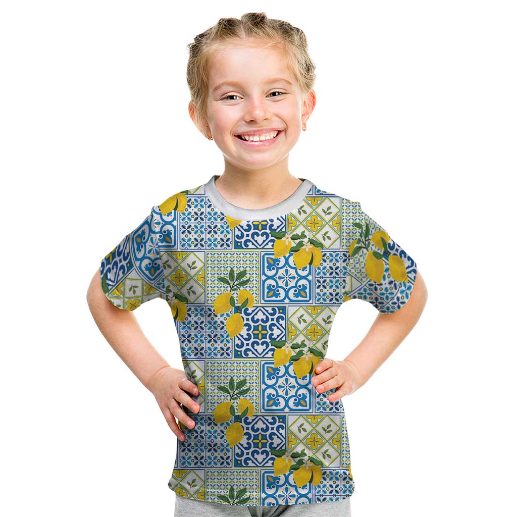 Sicily Italy Lemon Maiolica Kid T Shirt Sicilian Citrus Tile Mediterranean Art