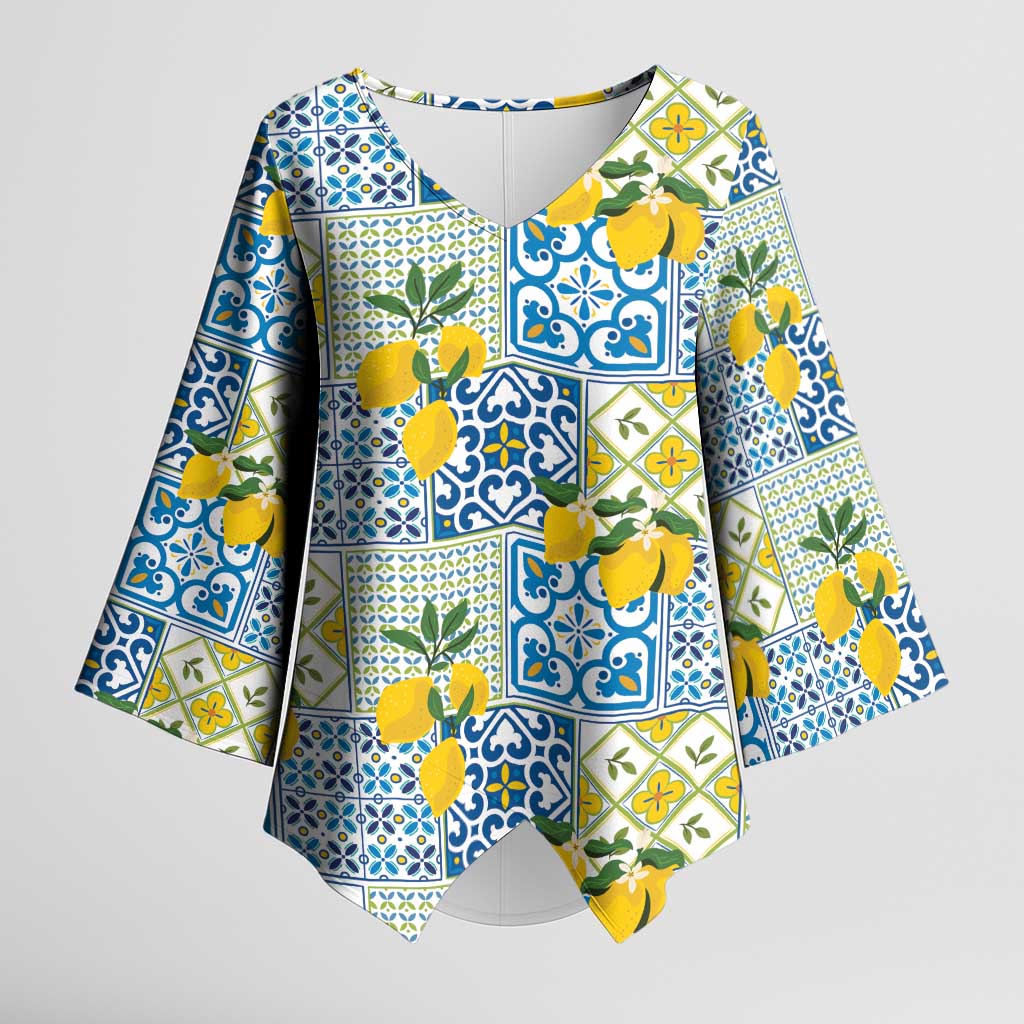 Sicily Italy Lemon Maiolica Kimono Sleeve Blouse Sicilian Citrus Tile Mediterranean Art