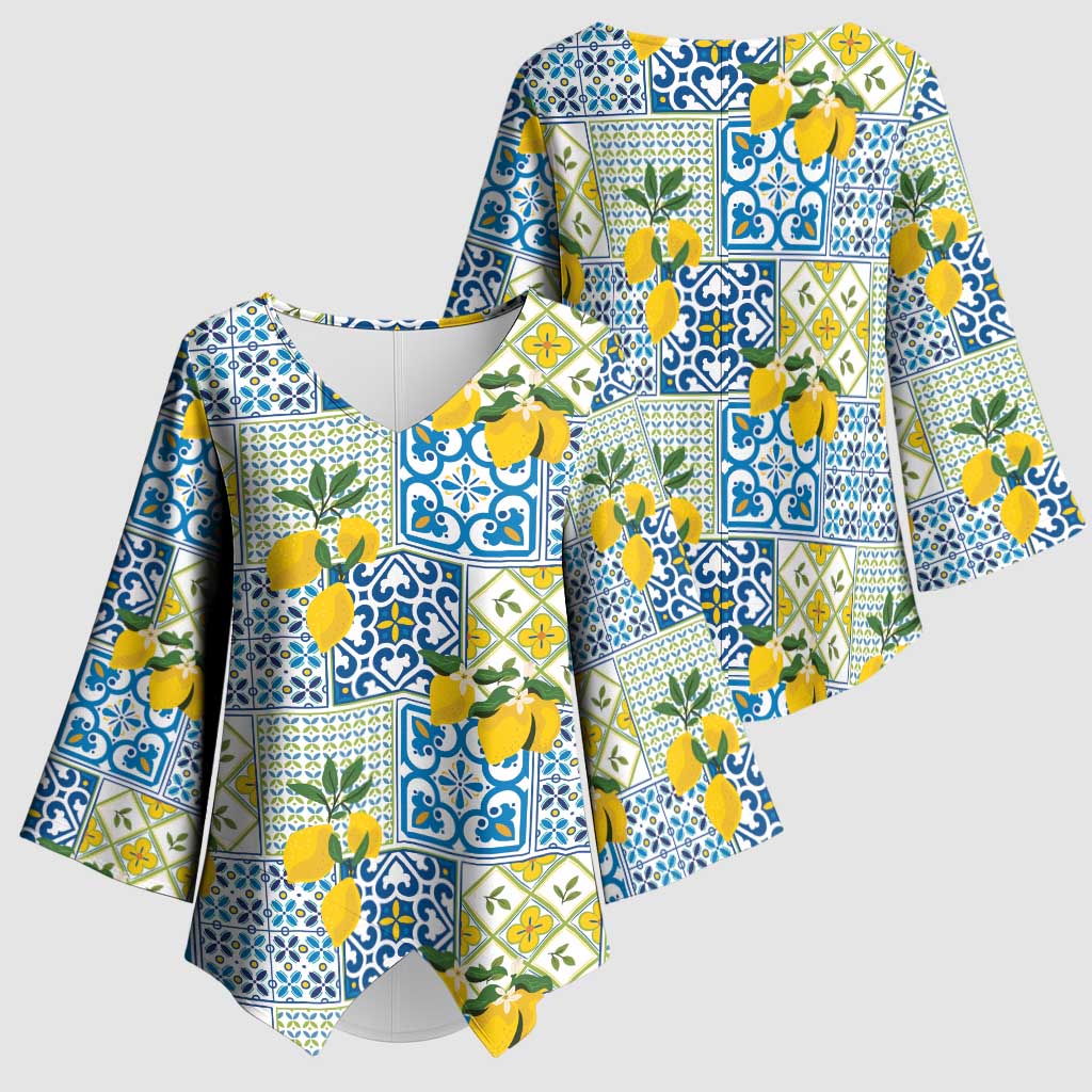Sicily Italy Lemon Maiolica Kimono Sleeve Blouse Sicilian Citrus Tile Mediterranean Art