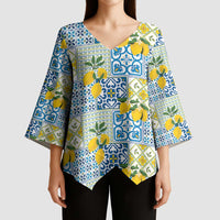 Sicily Italy Lemon Maiolica Kimono Sleeve Blouse Sicilian Citrus Tile Mediterranean Art