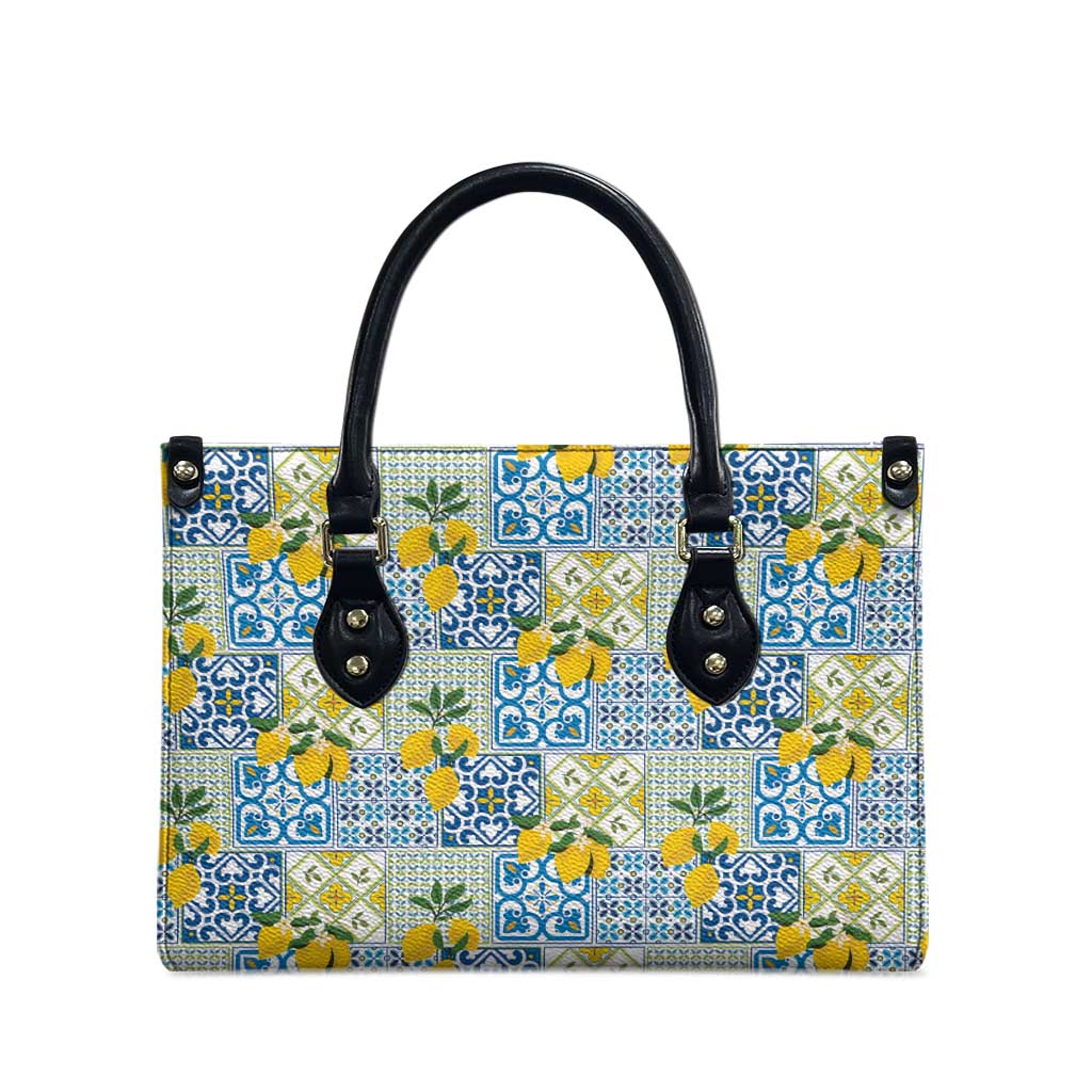 Sicily Italy Lemon Maiolica Leather Bag Sicilian Citrus Tile Mediterranean Art